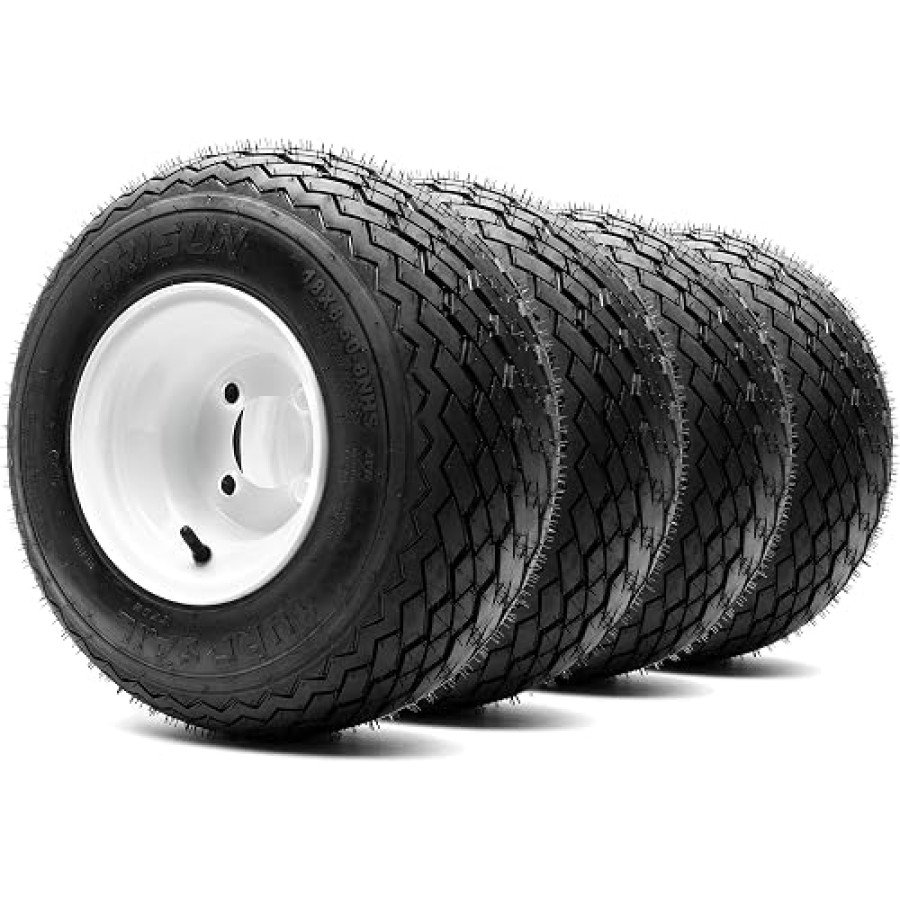 Arisun Turf Sail 18x8.5-8 Golf Cart Tires on White Wheels, Set of 4 — image 1