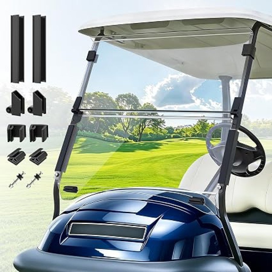 CartClan Folding Golf Cart Windshield for Club Car Precedent, Onward and Tempo, with Clips — image 1