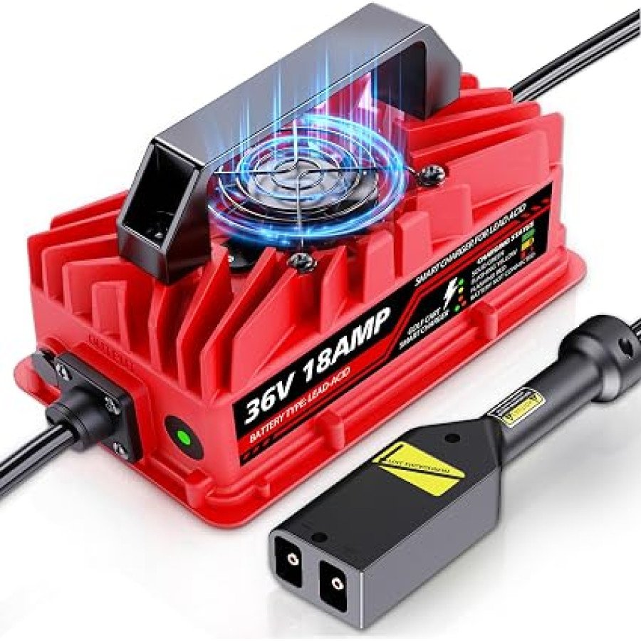 Akizbeir 18A 36V Golf Cart Battery Charger for EZGO TXT, D-Style Plug, Red — image 1