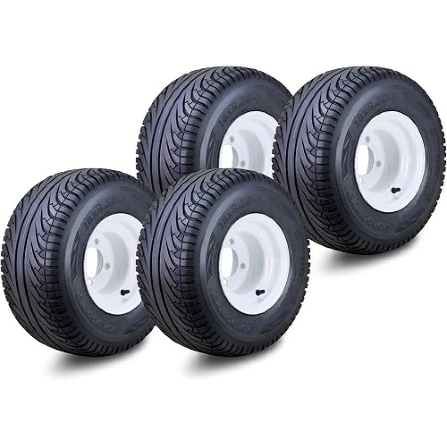 ROADGUIDER 18x8.5-8 Golf Cart Tires on White 4x4 Rims, Pack of 4 — image 1